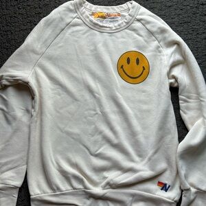 Aviator Nation Cream Smiley Face Crewneck Sweatshirt